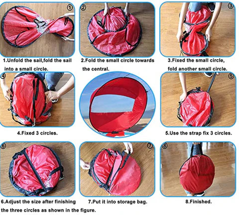 A high-quality, foldable sail designed for kayaks, canoes, and inflatable boats, providing a boost in speed and UV protection.