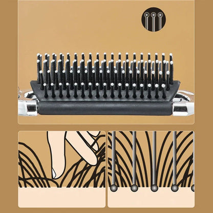 A portable, foldable hair brush with a built-in mirror for on-the-go grooming and touch-ups