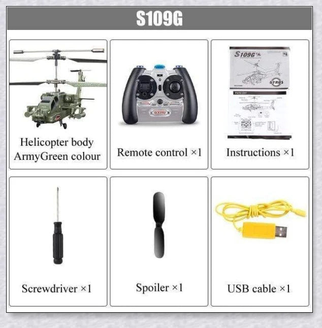 A sleek and agile military-inspired remote-controlled helicopter with advanced gyroscope technology and vibrant LED lighting