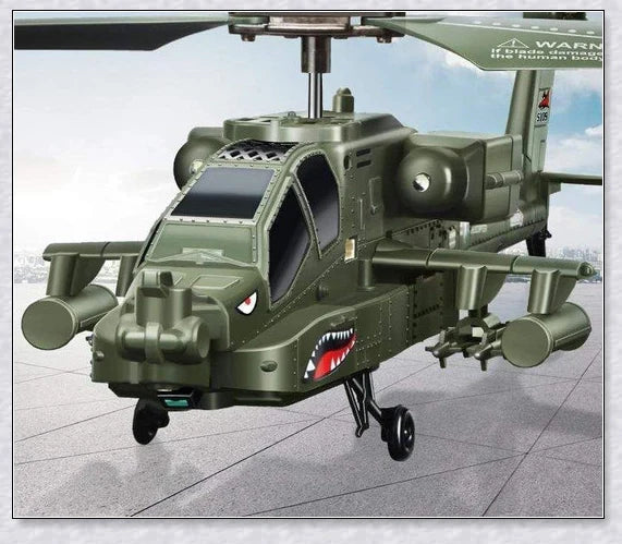 A sleek and agile military-inspired remote-controlled helicopter with advanced gyroscope technology and vibrant LED lighting