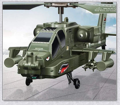 A sleek and agile military-inspired remote-controlled helicopter with advanced gyroscope technology and vibrant LED lighting