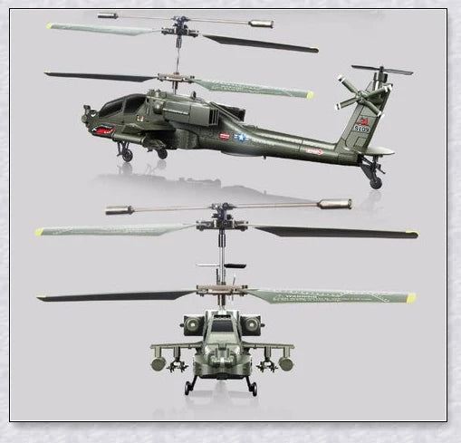 A sleek and agile military-inspired remote-controlled helicopter with advanced gyroscope technology and vibrant LED lighting