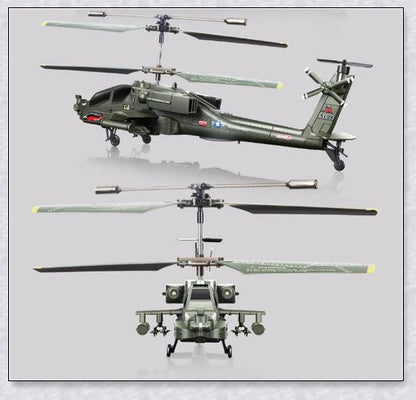 A sleek and agile military-inspired remote-controlled helicopter with advanced gyroscope technology and vibrant LED lighting