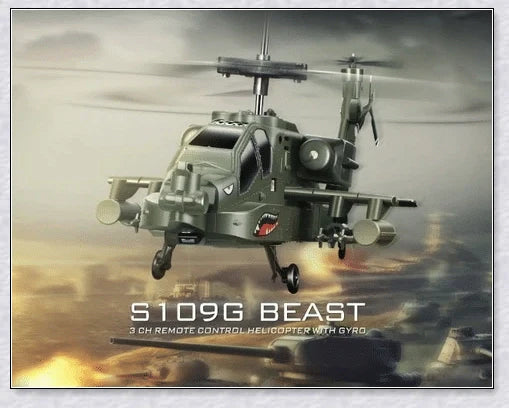 A sleek and agile military-inspired remote-controlled helicopter with advanced gyroscope technology and vibrant LED lighting