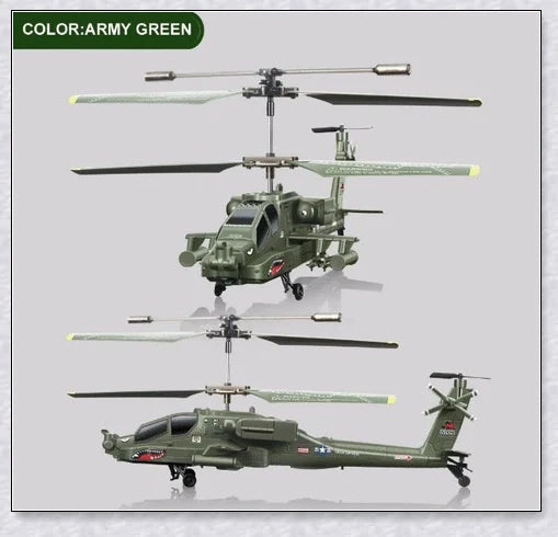 A sleek and agile military-inspired remote-controlled helicopter with advanced gyroscope technology and vibrant LED lighting