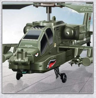 A sleek and agile military-inspired remote-controlled helicopter with advanced gyroscope technology and vibrant LED lighting