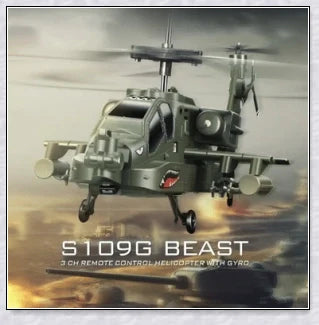 A sleek and agile military-inspired remote-controlled helicopter with advanced gyroscope technology and vibrant LED lighting