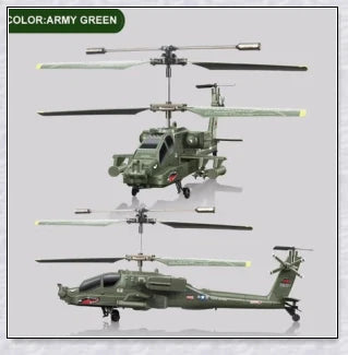 A sleek and agile military-inspired remote-controlled helicopter with advanced gyroscope technology and vibrant LED lighting