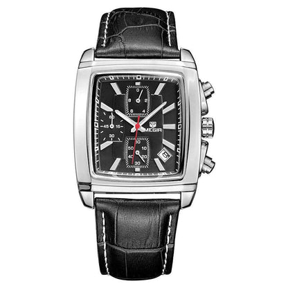 Multifunctional luminous men's sports watch with stainless steel case and genuine leather strap