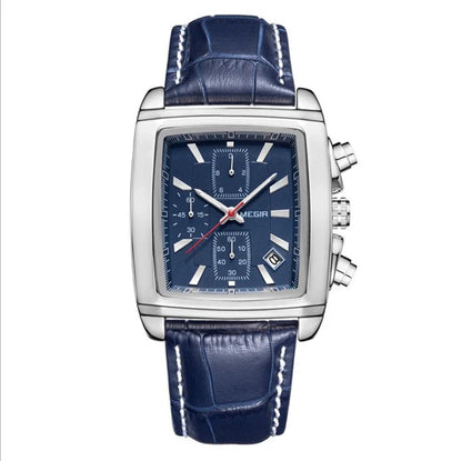 Multifunctional luminous men's sports watch with stainless steel case and genuine leather strap