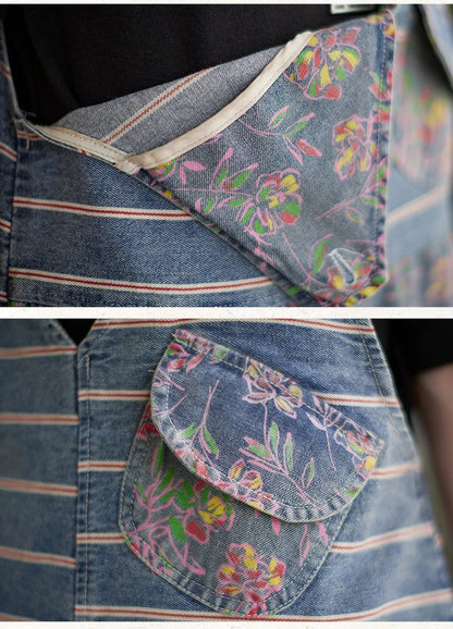 Oversized chubby loose and slim five-piece jumpsuit with printed denim straps in a stylish design