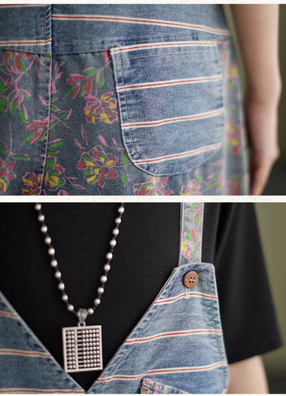 Oversized chubby loose and slim five-piece jumpsuit with printed denim straps in a stylish design