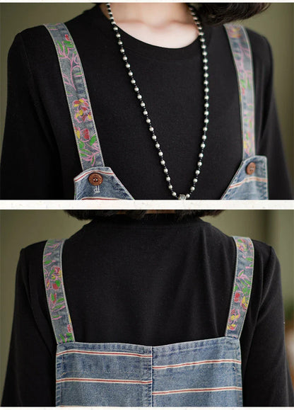 Oversized chubby loose and slim five-piece jumpsuit with printed denim straps in a stylish design