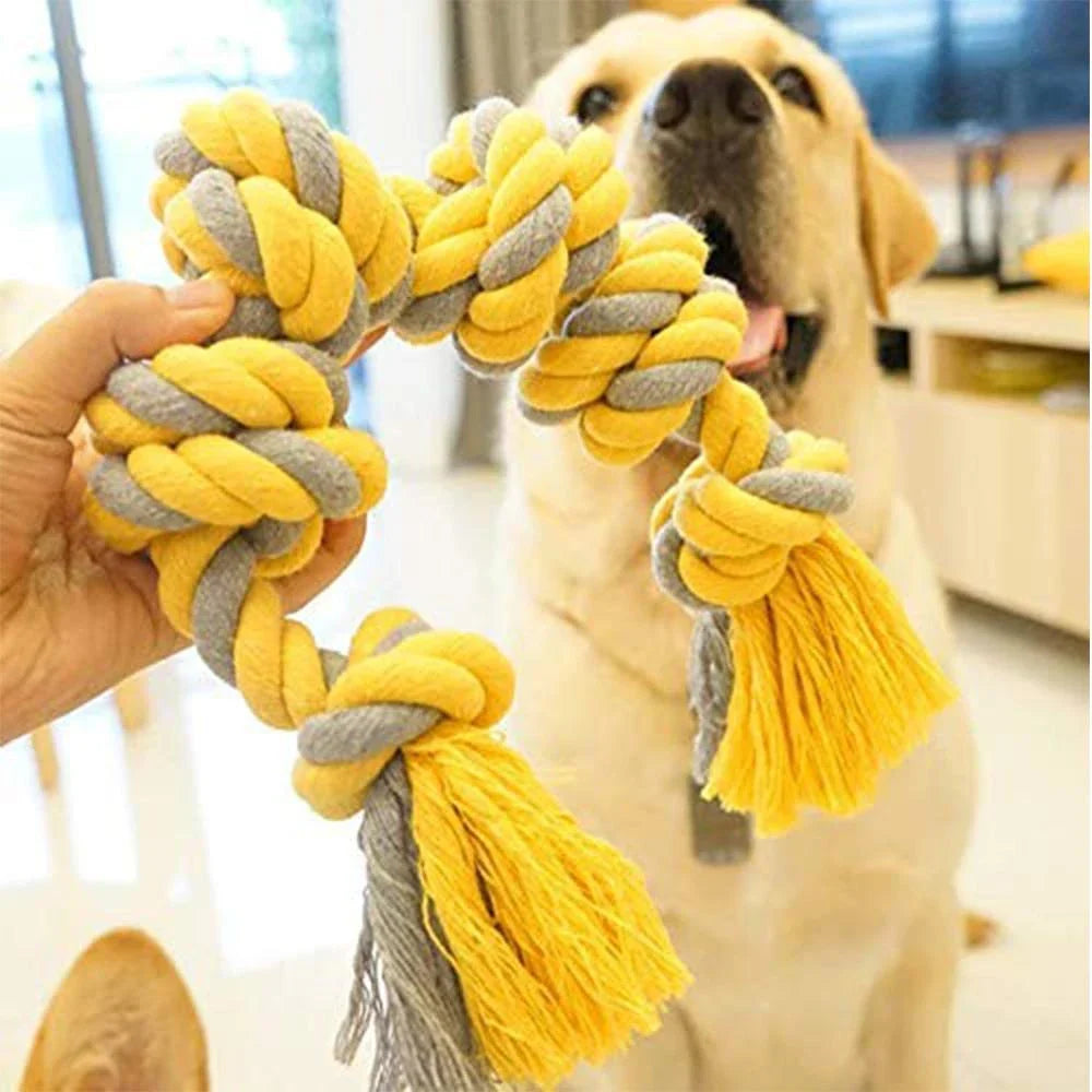 Knitted cotton chew toy with colorful knots for dogs