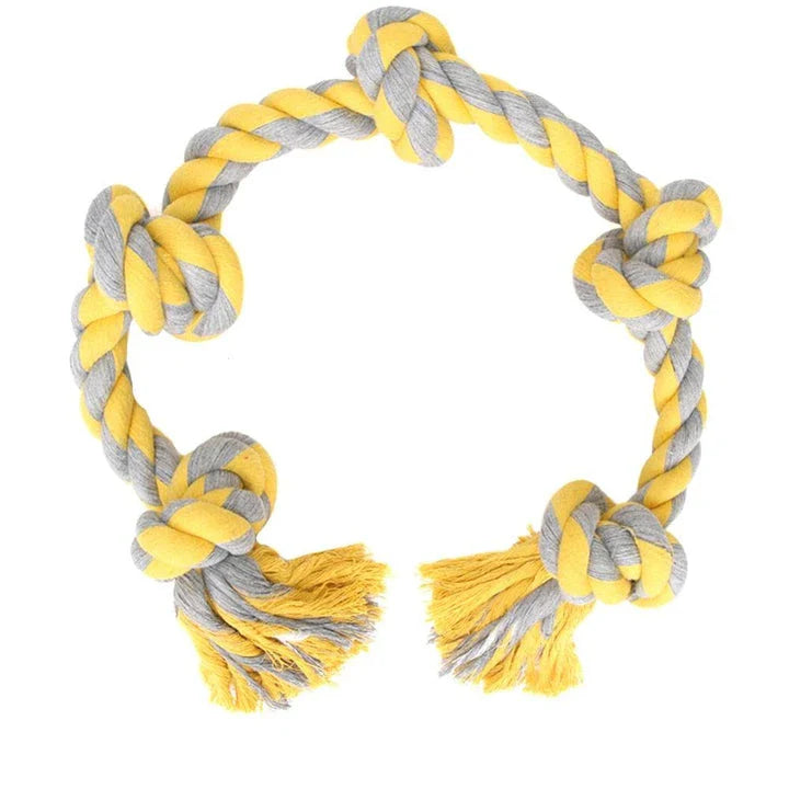 Knitted cotton chew toy with colorful knots for dogs