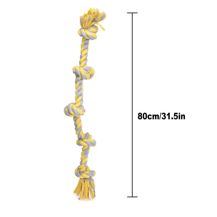 Knitted cotton chew toy with colorful knots for dogs