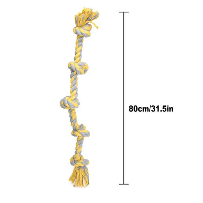 Knitted cotton chew toy with colorful knots for dogs