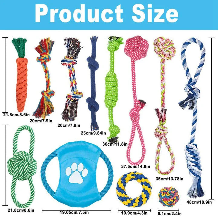 Knitted cotton chew toy with colorful knots for dogs
