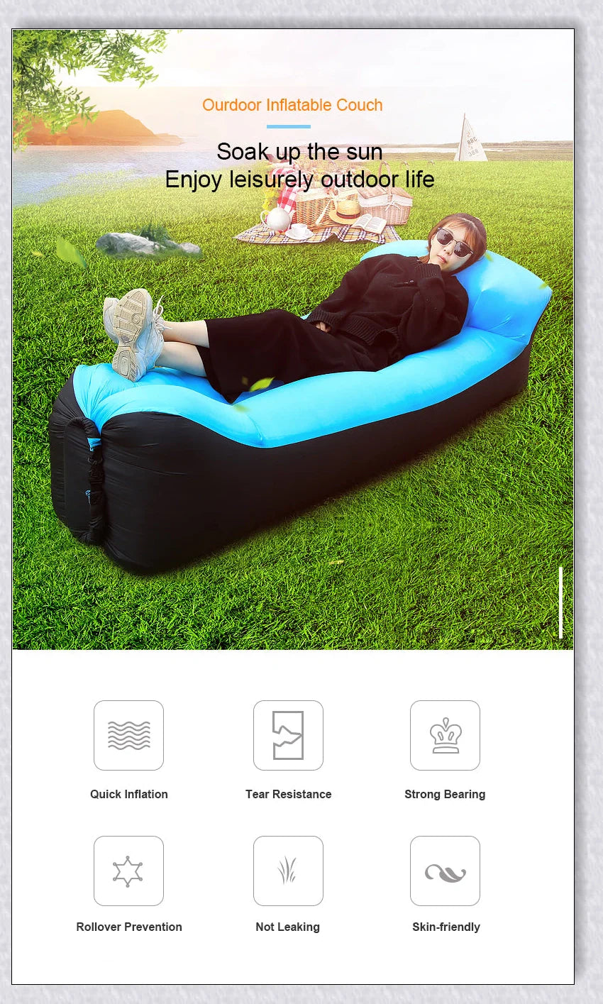 Outdoor Inflatable Couch - A soft, cushioned surface that molds to your body for maximum relaxation in any outdoor setting.