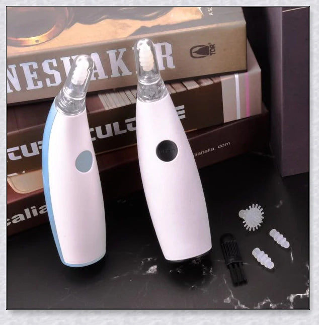 Portable Electric Ear Wax Remover with 360-degree spiral-shaped silicone tip and LED light for safe, effective ear cleaning