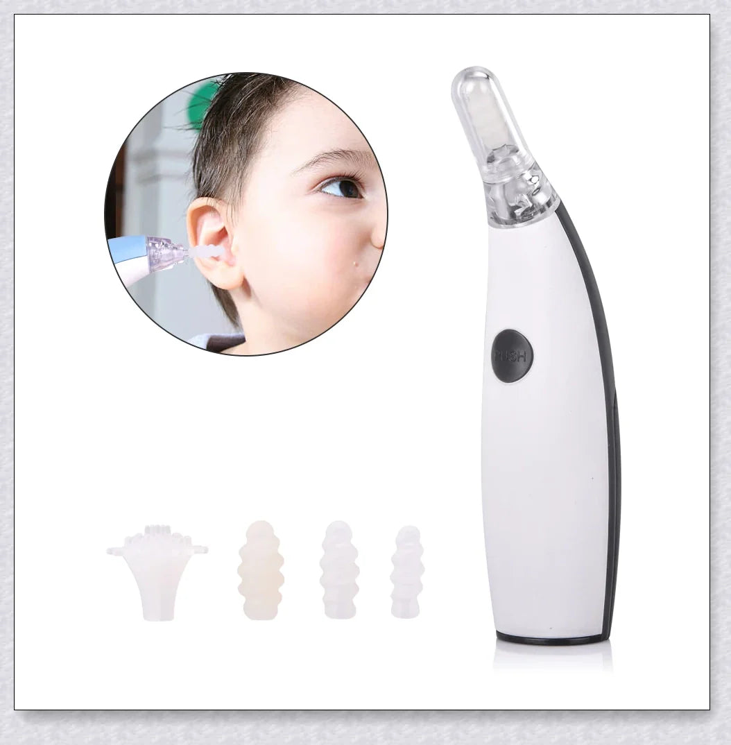 Portable Electric Ear Wax Remover with 360-degree spiral-shaped silicone tip and LED light for safe, effective ear cleaning