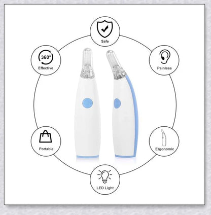 Portable Electric Ear Wax Remover with 360-degree spiral-shaped silicone tip and LED light for safe, effective ear cleaning