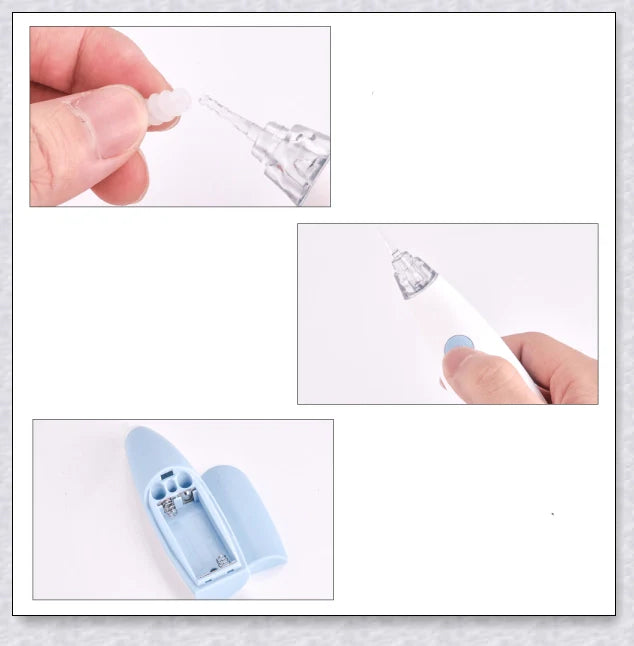 Portable Electric Ear Wax Remover with 360-degree spiral-shaped silicone tip and LED light for safe, effective ear cleaning
