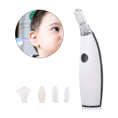 Portable Electric Ear Wax Remover with 360-degree spiral-shaped silicone tip and LED light for safe, effective ear cleaning