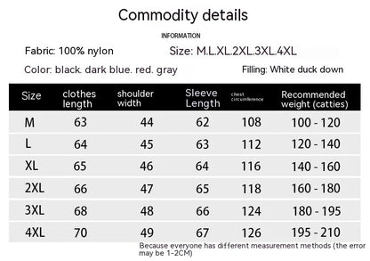Autumn and Winter Men's Stand Collar Lightweight Down Jacket in various colors