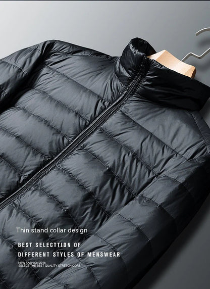 Autumn and Winter Men's Stand Collar Lightweight Down Jacket in various colors