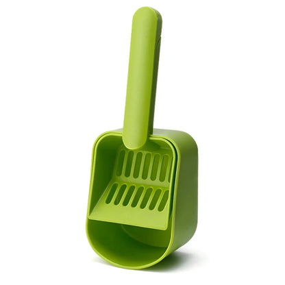 Plastic cat litter scoop with self-cleaning base for efficient and hassle-free litter box cleaning