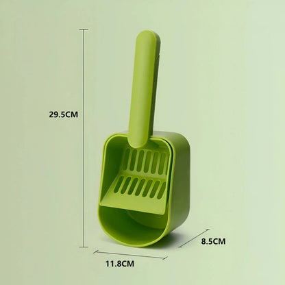 Plastic cat litter scoop with self-cleaning base for efficient and hassle-free litter box cleaning