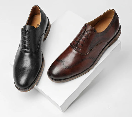 Men's low-top business dress shoes in a polished British retro style, crafted from high-quality cowhide for lasting comfort and sophistication.