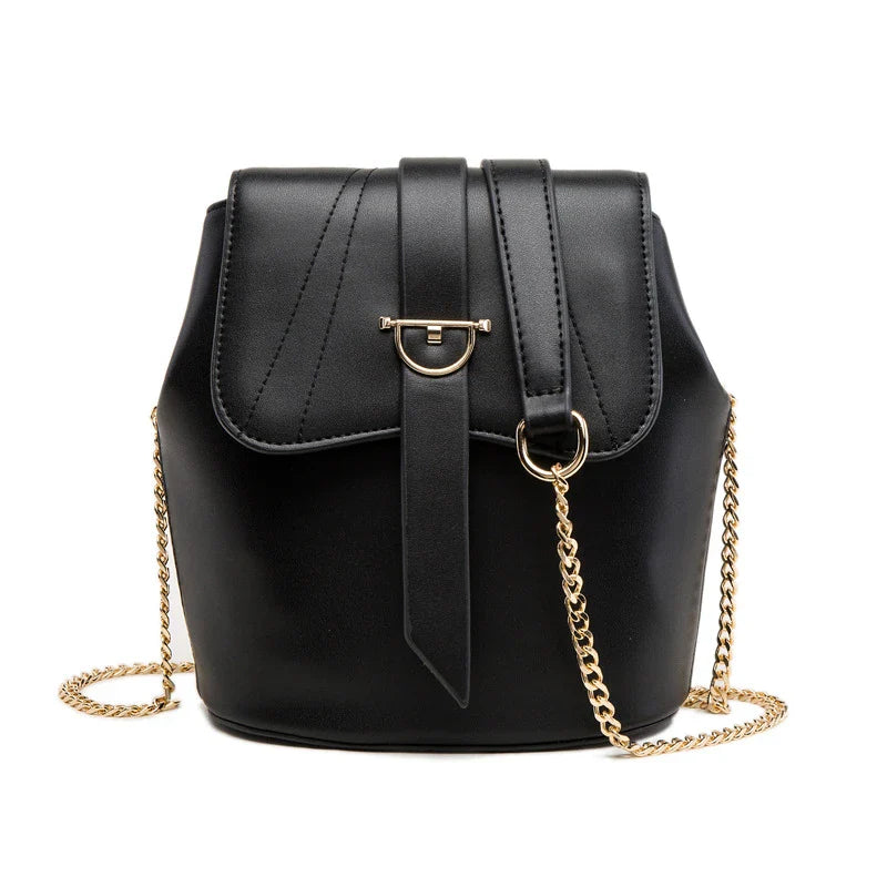 A stylish and practical large capacity chain bag in orange, featuring a bucket-style design and multiple internal pockets for organization.