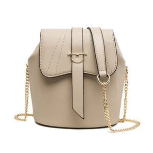 A stylish and practical large capacity chain bag in orange, featuring a bucket-style design and multiple internal pockets for organization.