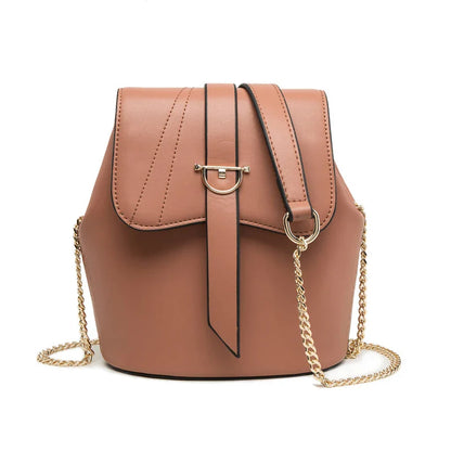 A stylish and practical large capacity chain bag in orange, featuring a bucket-style design and multiple internal pockets for organization.