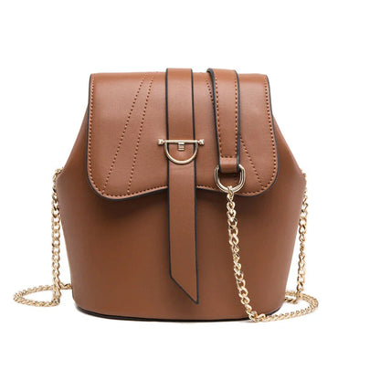 A stylish and practical large capacity chain bag in orange, featuring a bucket-style design and multiple internal pockets for organization.