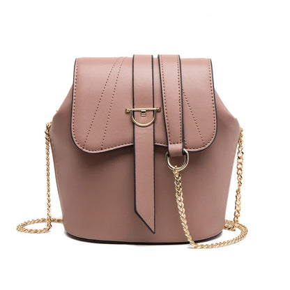 A stylish and practical large capacity chain bag in orange, featuring a bucket-style design and multiple internal pockets for organization.