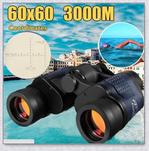 Professional Night Vision Infrared Long Range Binoculars with 60x60 magnification, perfect for outdoor activities like birdwatching, hunting, and hiking.