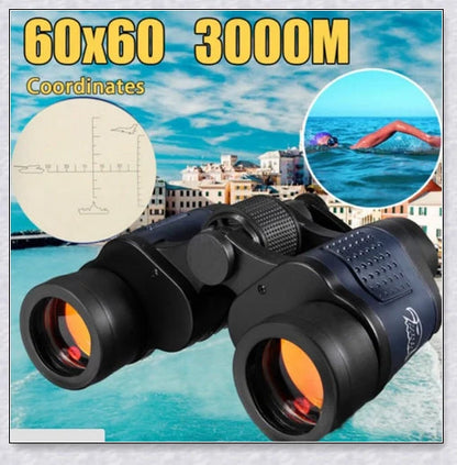 Professional Night Vision Infrared Long Range Binoculars with 60x60 magnification, perfect for outdoor activities like birdwatching, hunting, and hiking.