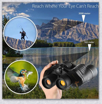 Professional Night Vision Infrared Long Range Binoculars with 60x60 magnification, perfect for outdoor activities like birdwatching, hunting, and hiking.