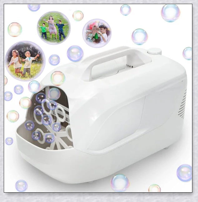 Premium White Bubble Machine Blower with auto-activated feature for durable and hands-free bubble fun