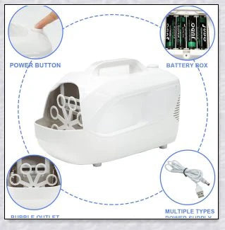 Premium White Bubble Machine Blower with auto-activated feature for durable and hands-free bubble fun