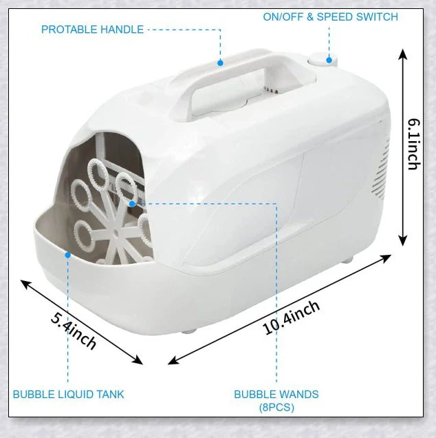 Premium White Bubble Machine Blower with auto-activated feature for durable and hands-free bubble fun