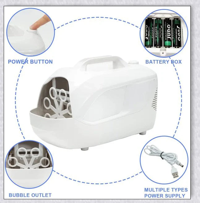 Premium White Bubble Machine Blower with auto-activated feature for durable and hands-free bubble fun