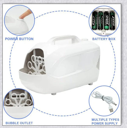 Premium White Bubble Machine Blower with auto-activated feature for durable and hands-free bubble fun
