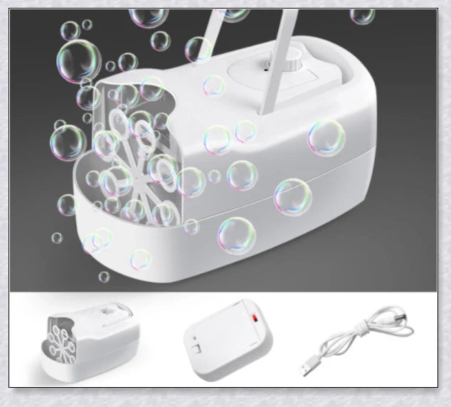 Premium White Bubble Machine Blower with auto-activated feature for durable and hands-free bubble fun