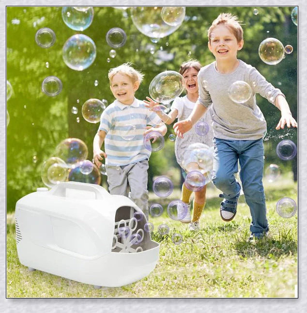 Premium White Bubble Machine Blower with auto-activated feature for durable and hands-free bubble fun