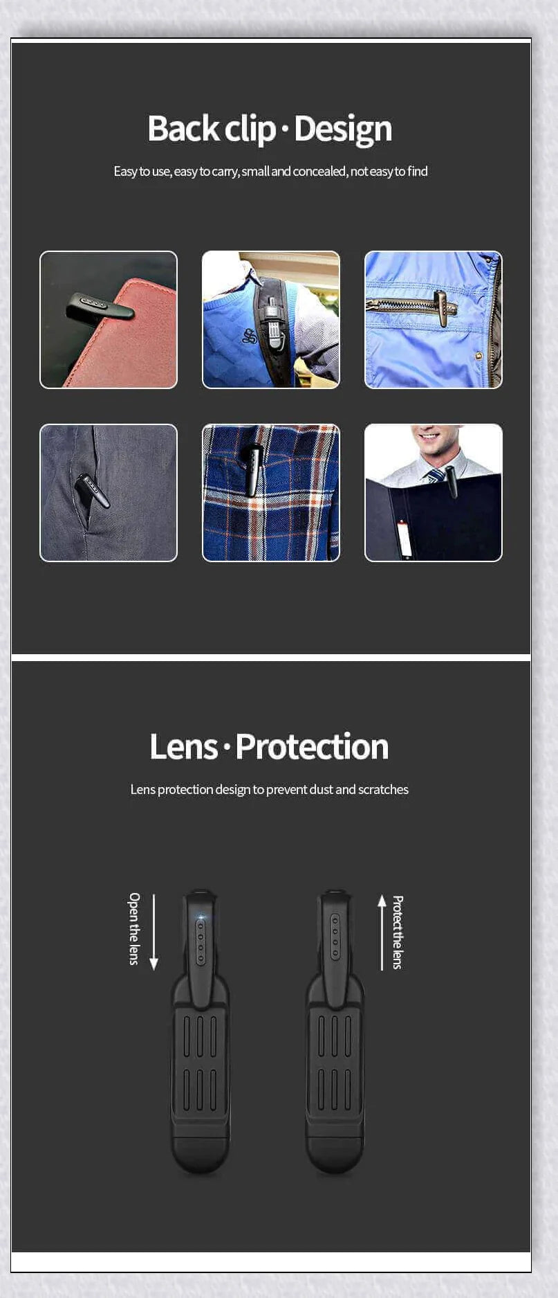 Body-mounted camera for law enforcement, capturing 1080P video discreetly and hands-free