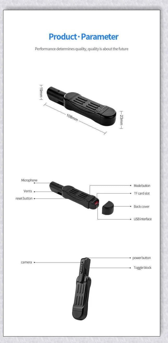 Body-mounted camera for law enforcement, capturing 1080P video discreetly and hands-free